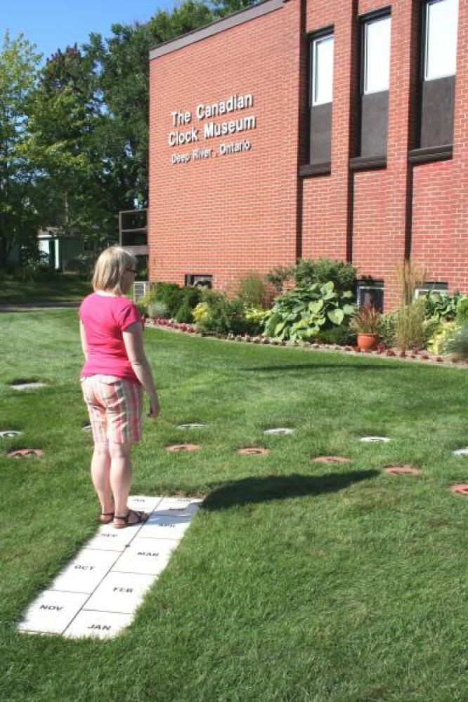 Summer student Michelle testing the new human sundial July 2008