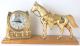 Snider gold horse/horseshoe mantel clock - wooden base