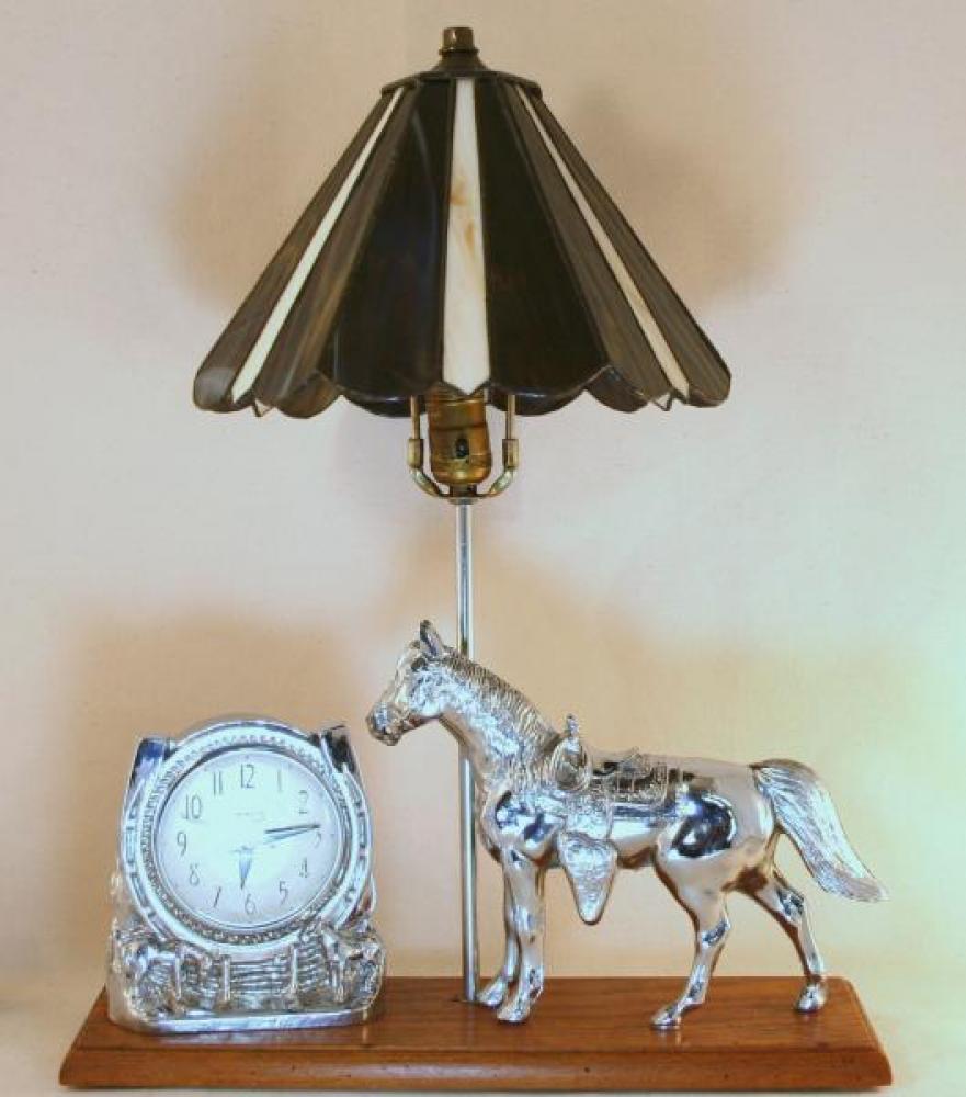 Snider silver horse/horseshoe lamp and mantel clock