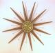 Snider starburst wall clock with brass-plated metal rods and  brown-painted sheet metal rays, turquoise blue hands (original factory colour??) (early/mid 1960s, electric) 