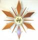 Snider large starburst wall clock with brass-plated metal rods, walnut wood cones  and diamond-shaped walnut rays (early/mid 1960s, electric)