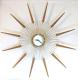 Snider LARGE starburst wall clock with walnut cone rays mounted on brass-plated metal rods (early/mid 1960s, electric)