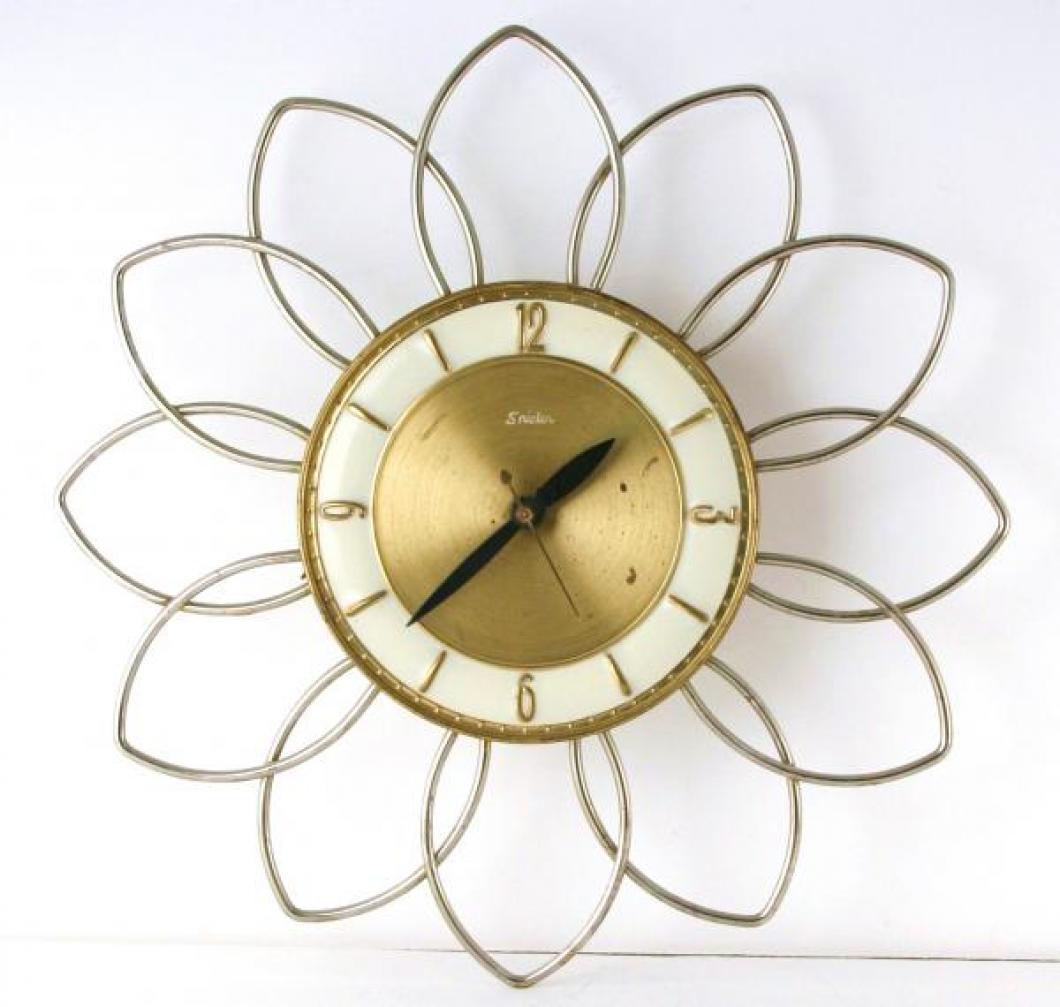 Snider brass-plated rod "flower" wall clock (early/mid 1960s, electric)