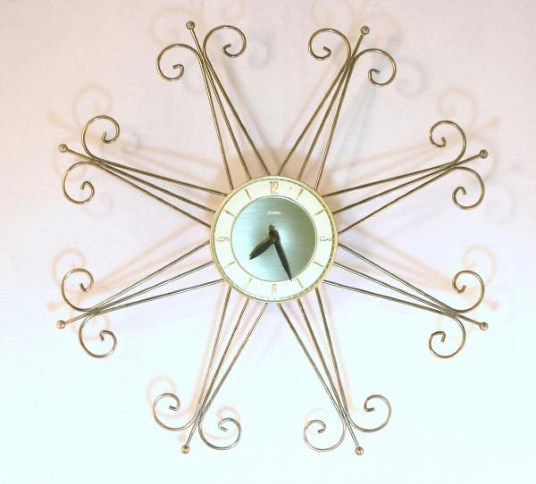 Snider brass-plated rods starburst wall clock (early/mid 1960s, electric)