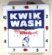 Advertising clock made by Tek Plastics Ltd. in Toronto, ON, advertising KWIK Wash Whirlpool Equipment