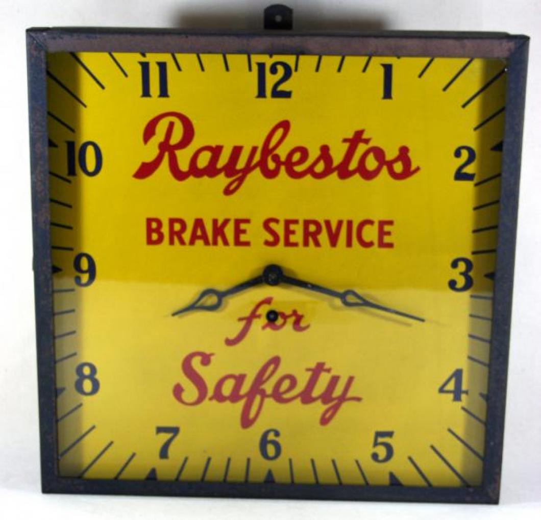 Advertising clock advertising Raybestos Brake Service (windup Pequegnat pendulum movement)