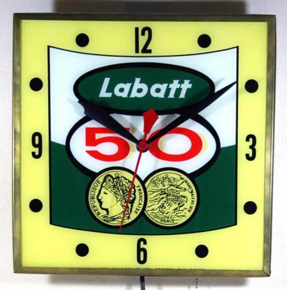 Advertising clock made by the Canadian Neon-Ray Clock Co. in Montreal, QC, advertising Labatt beer