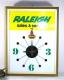 Advertising clock made by Plastic-Glow Products Ltd. in Weston, ON, advertising Raleigh Sales and Service