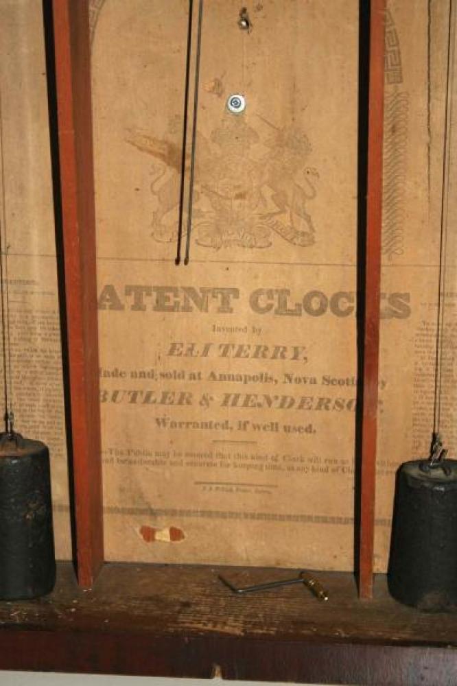Butler & Henderson, Annapolis Nova Scotia 1830s half-column & splat mantel clock LABEL