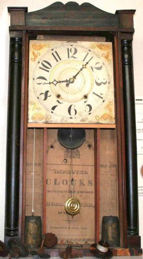 Horace Burr, Dundas U.C. early 1830s pillar & splat mantel clock (door removed)