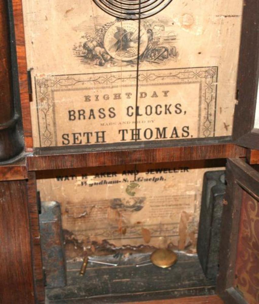 D. Savage, Guelph, Canada West 1848 - mid 1850s Column & cornice mantel clock (label)