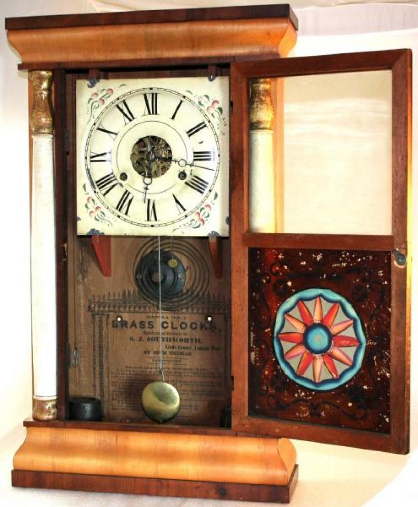 1830s S.J. Southworth, Leeds County, CW Seth Thomas clock (cover open)
