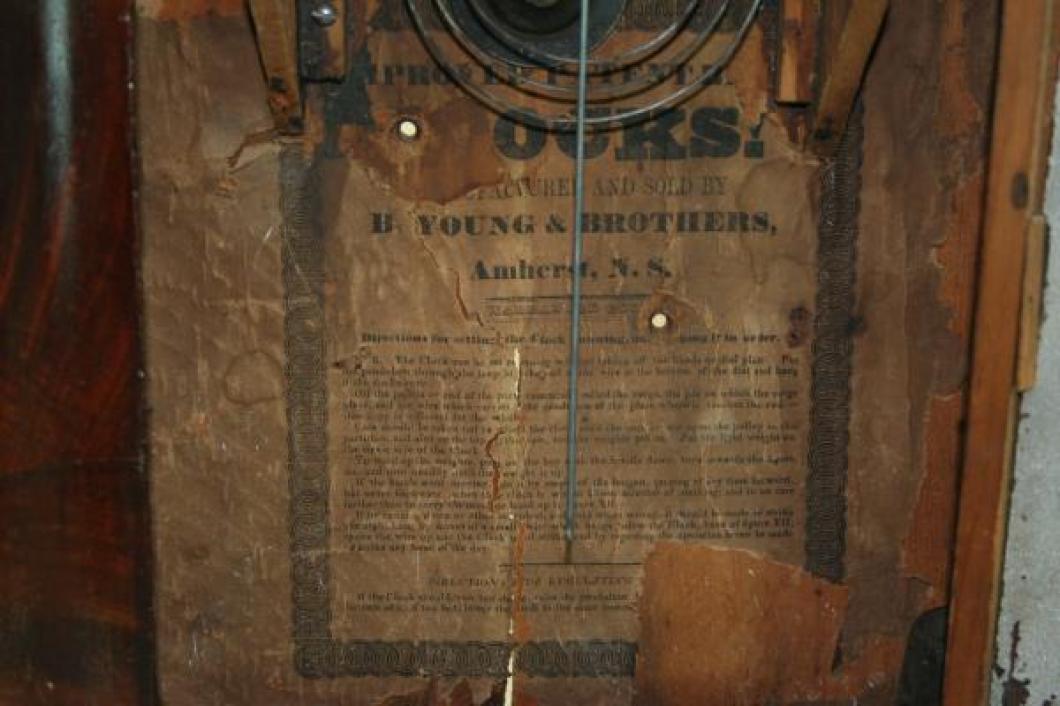 B. Young & Brothers, Amherst, Nova Scotia, 1850s Ogee-style mantel clock LABEL