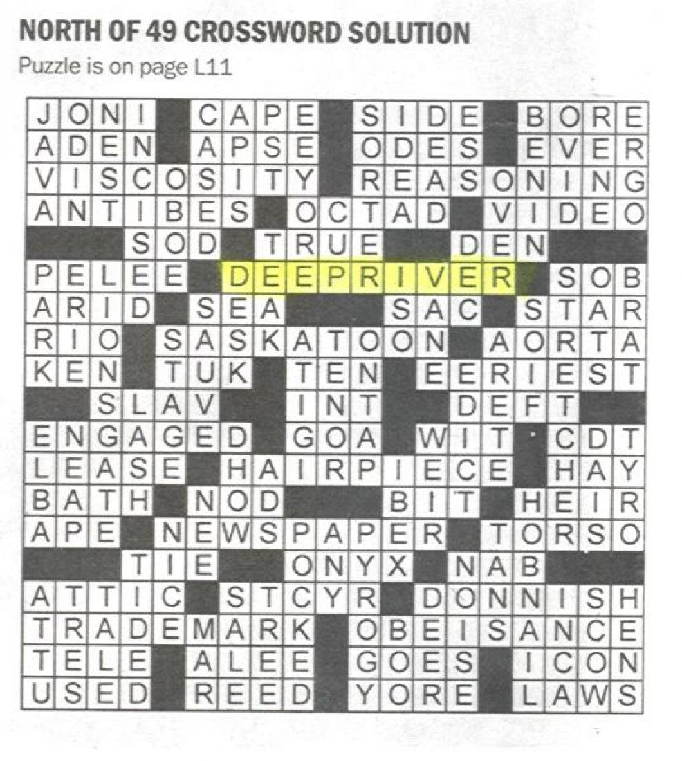 The answer, of course, is DEEP RIVER.  This clue has been used at least seven times since 2005.  The puzzle is published on Saturdays in newspapers across Canada.