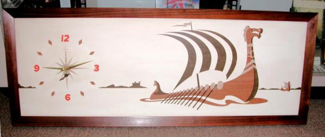 The mid 1960s large (48" wide) VIKING SHIP panel wall clock.