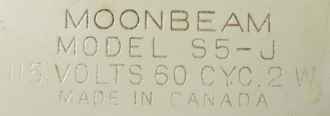 stamped in LABEL on back of ca. 1950 Westclox MOONBEAM electric alarm clock