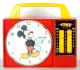 ILLCO Mickey Mouse toy clock radio, windup music box, hands turn, on off switch