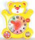 Red Box Toy yellow bear time teaching clock, move hands manually, hear clicking and see gears turn