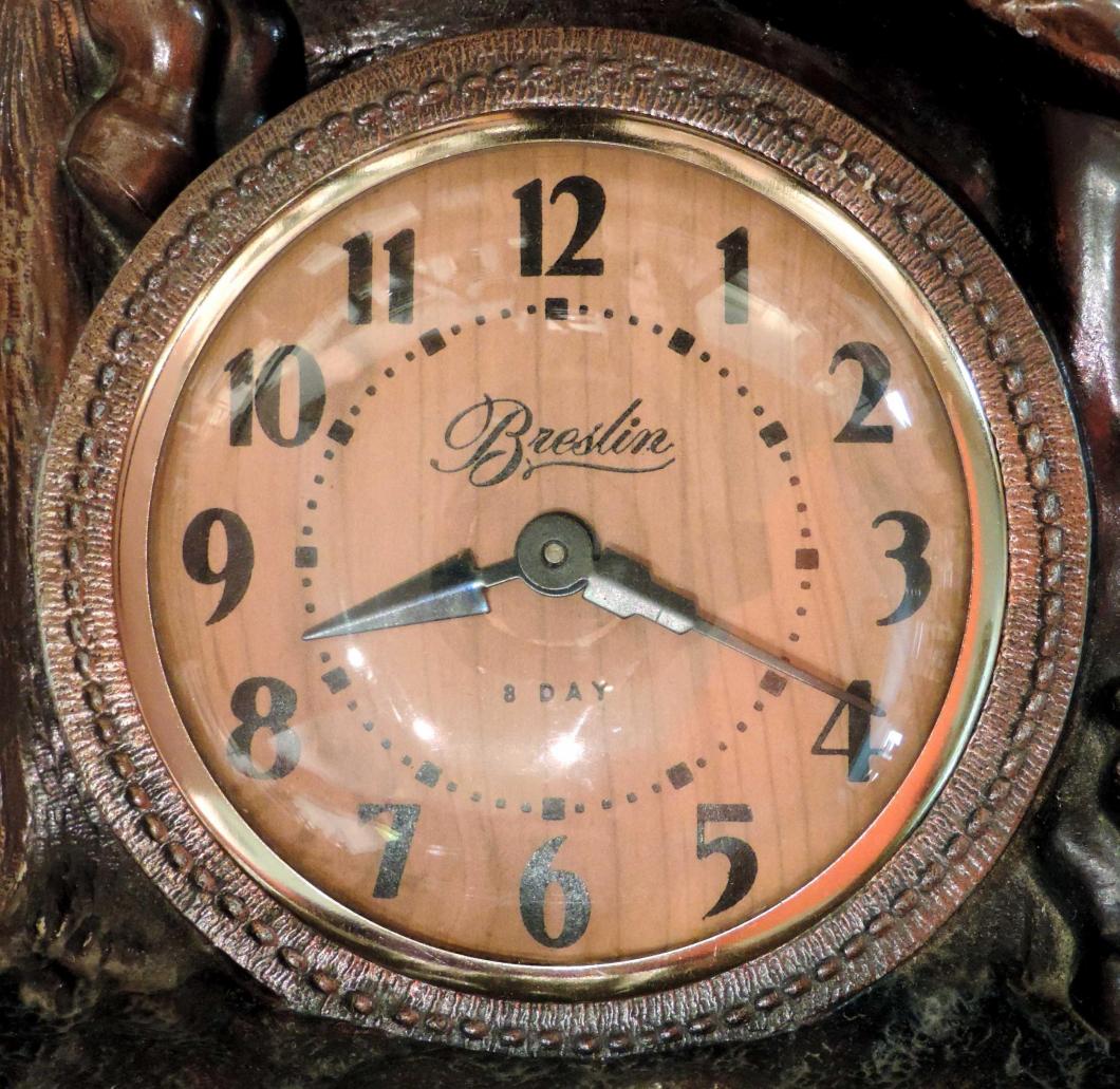 Wood design paper dial on some Breslin windup clocks